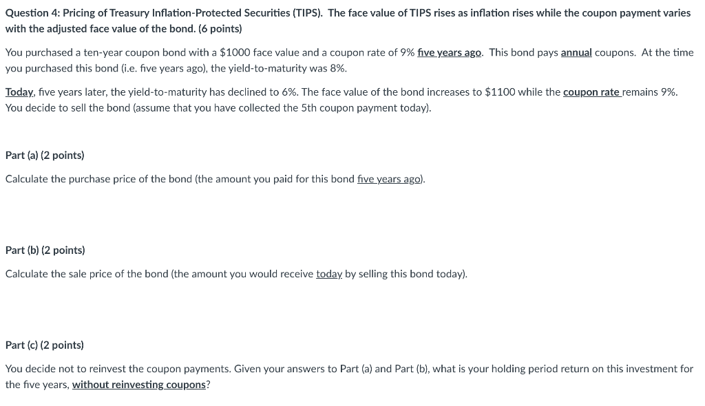 Solved Question 4: Pricing of Treasury Inflation-Protected | Chegg.com