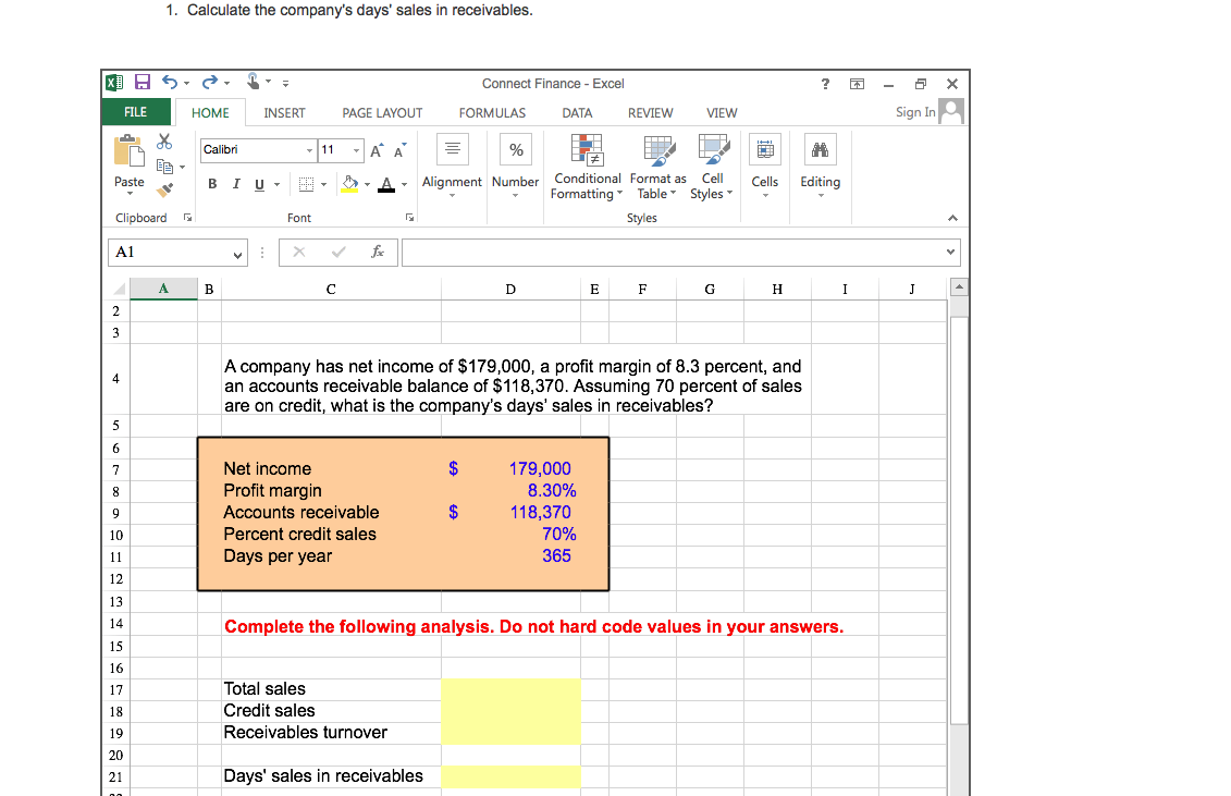 Solved 1. Calculate the company's days' sales in | Chegg.com