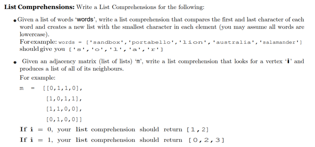 Solved . List Comprehensions: Write a List Comprehensions | Chegg.com