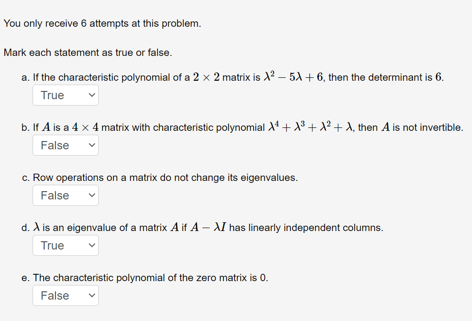 Solved You only receive 6 attempts at this problem. Mark | Chegg.com