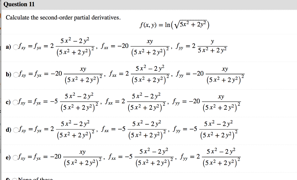 Solved Question 11 Calculate The Second-order Partial | Chegg.com