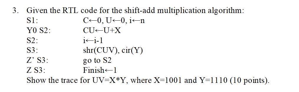 Solved 3. Given the RTL code for the shift-add | Chegg.com