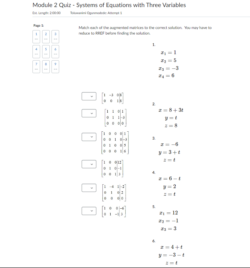 Solved Module 2 Quiz Systems of Equations with Three