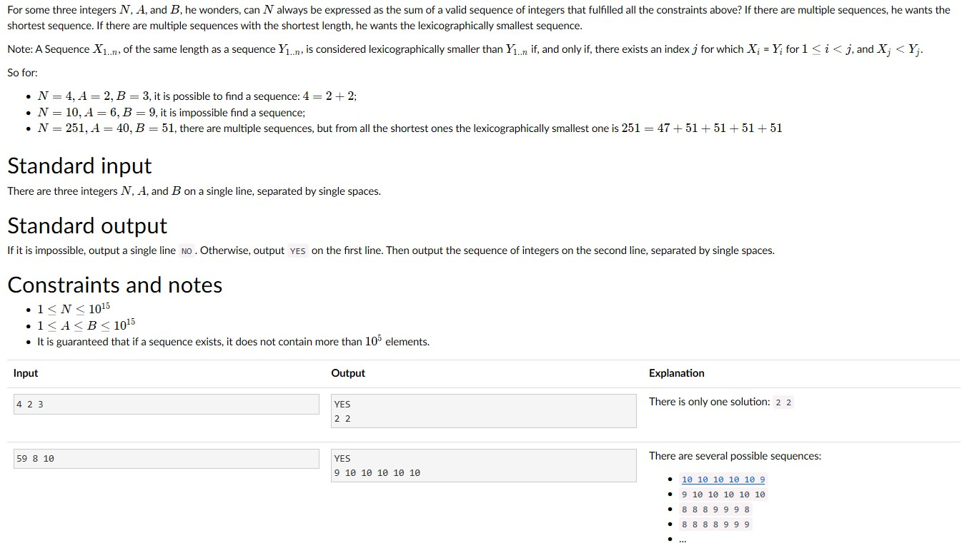 Solved For some three integers N, A, and B, he wonders, can | Chegg.com