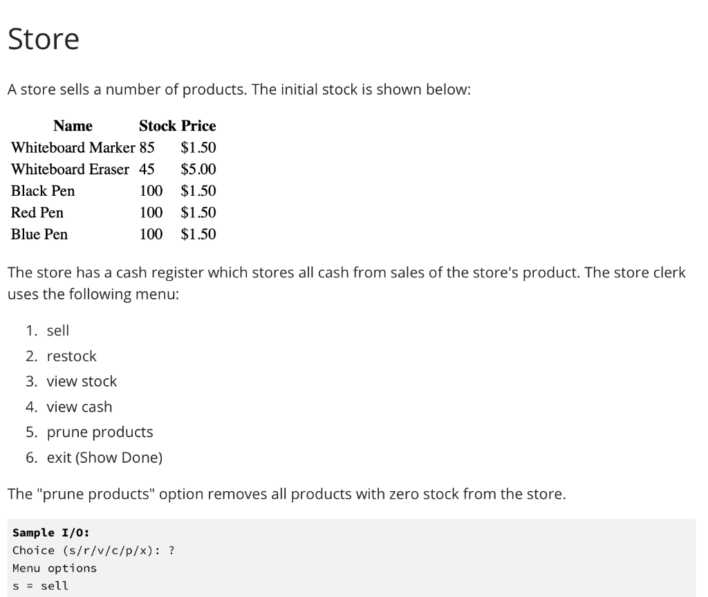 Solved Store A store sells a number of products. The initial | Chegg.com