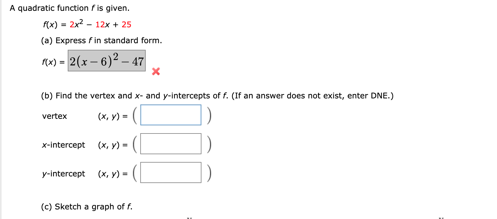 Solved A Quadratic Function F Is Given F X 2x2 12x