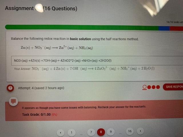 Solved Assignment (16 Questions) Balance the following redox | Chegg.com