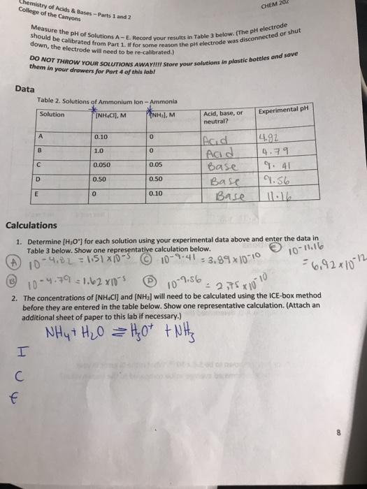 Solved Chemistry Of Acids &Bases-Parts 1 And ? CHEM 20 | Chegg.com