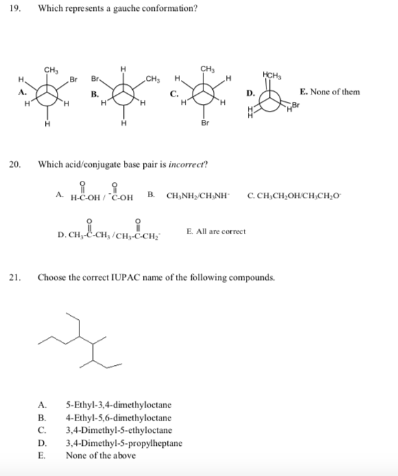 Solved 19. Which Represents A Gauche Conformation? Che H Ch 