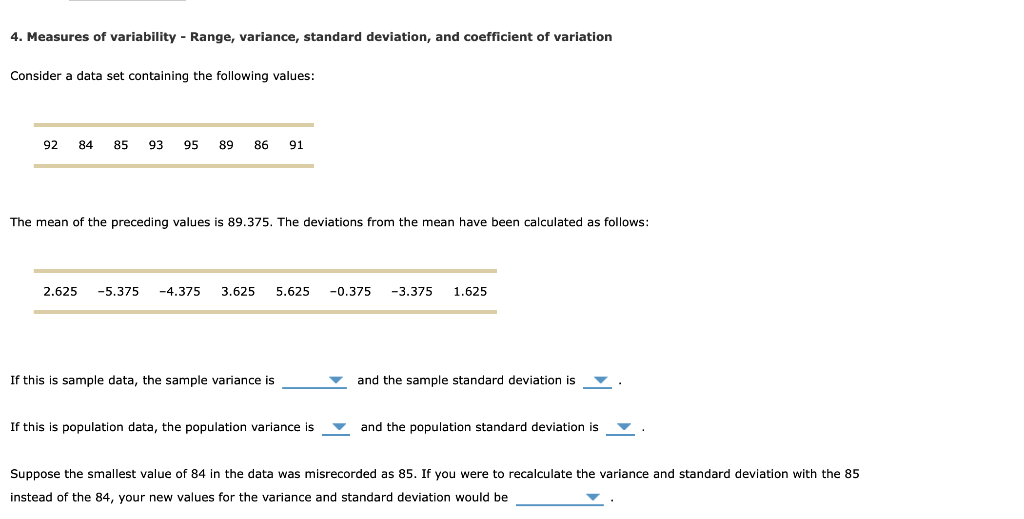 Solved 4 Measures Of Variability Range Variance