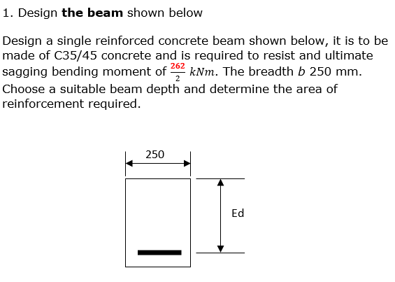 Solved 1. Design the beam shown below Design a single | Chegg.com