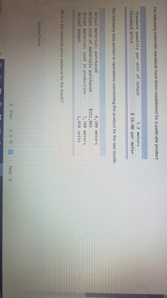 Solved The following materials standards have been