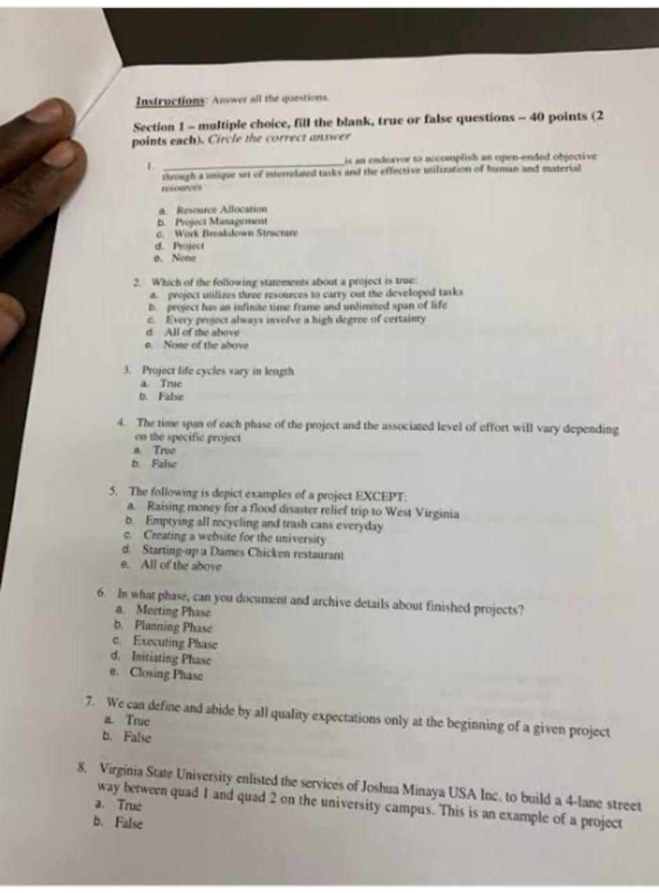 Solved Instructions: Answer all the questions Section 1 - | Chegg.com