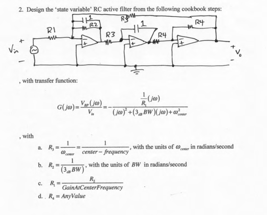 2. Design the state variable’ RC active filter from | Chegg.com