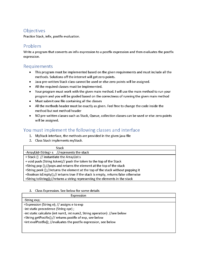 Solved Objectives Practice Stack, infix, postfix evaluation. | Chegg.com