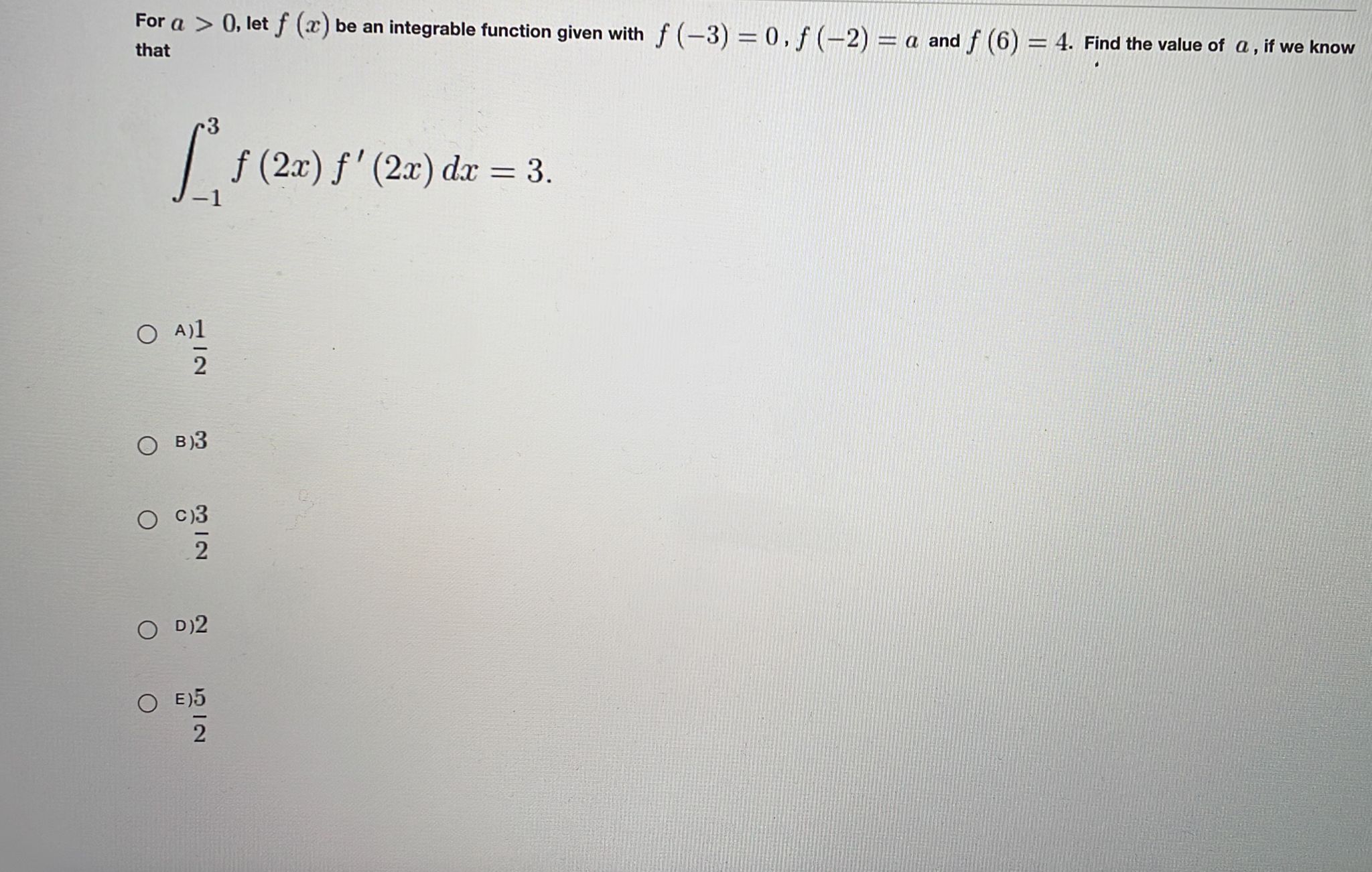Solved For a>0, let f(x) be an integrable function given | Chegg.com