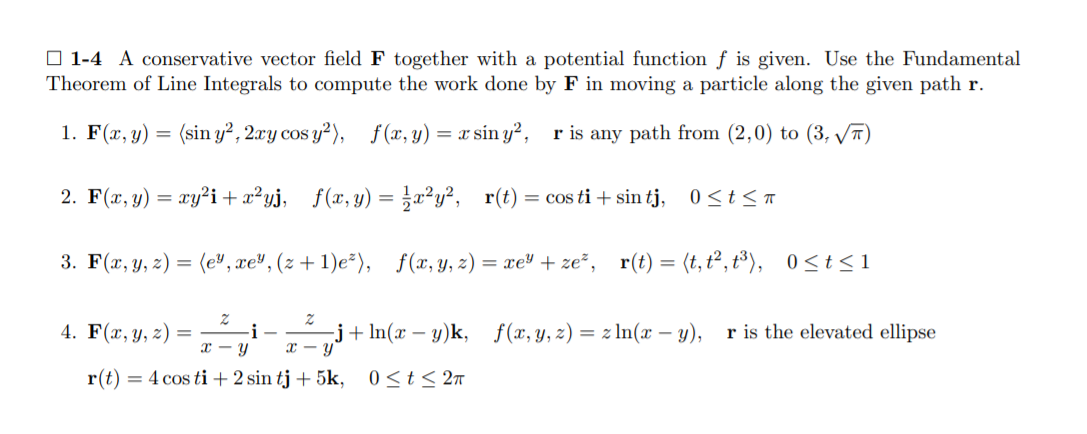 Solved 1-4 A conservative vector field F together with a | Chegg.com
