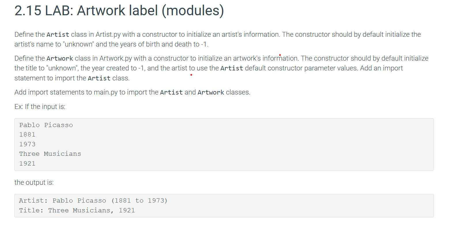 Solved Define the Artist class in Artist.py with a | Chegg.com