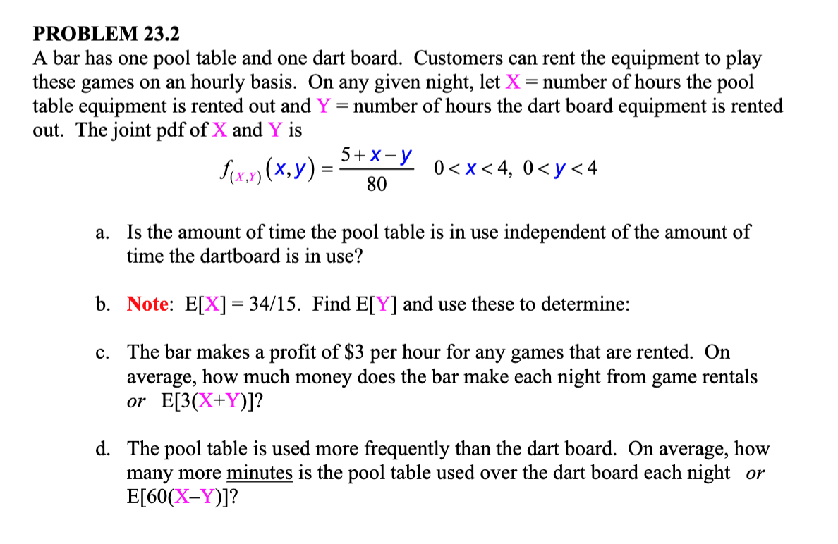 Solved PROBLEM 23.2 A bar has one pool table and one dart | Chegg.com