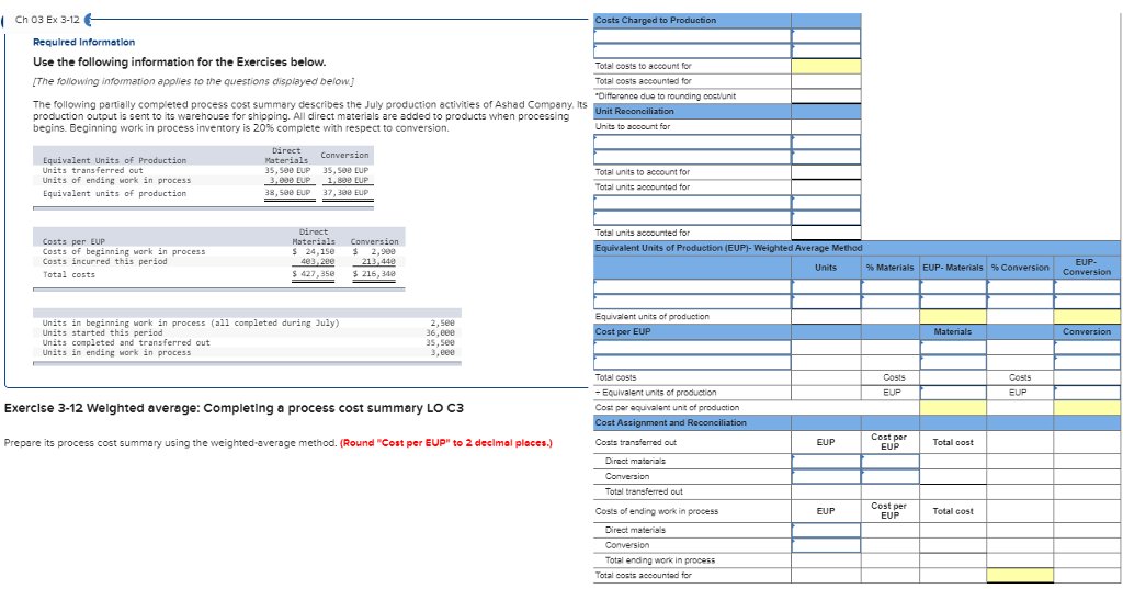Solved | Ch 03 Ex 3-12 Use the following information for the | Chegg.com