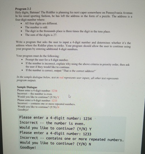 Solved Program 2-2 Holy digits, Batman! The Riddler is | Chegg.com