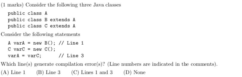 Solved (1 marks) Consider the following three Java classes | Chegg.com