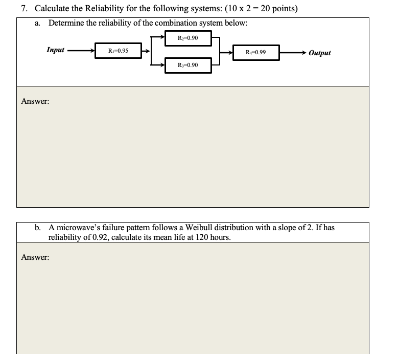 7. Calculate the Reliability for the following | Chegg.com