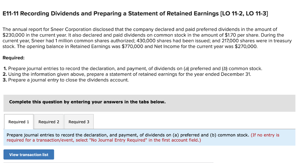 Solved E11-11 Recording Dividends And Preparing A Statement | Chegg.com