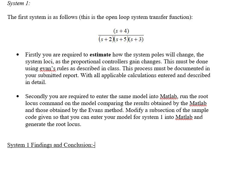 Solved System 1: The first system is as follows this is the | Chegg.com