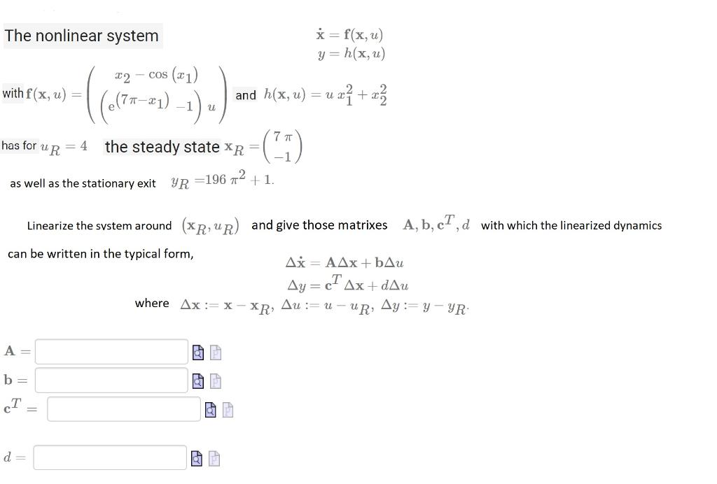Solved The Nonlinear System X F X U Y H X U I 2 Cos 21 Chegg Com