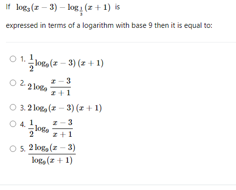 Solved If Log3(x−3)−log31(x+1) Is Expressed In Terms Of A 