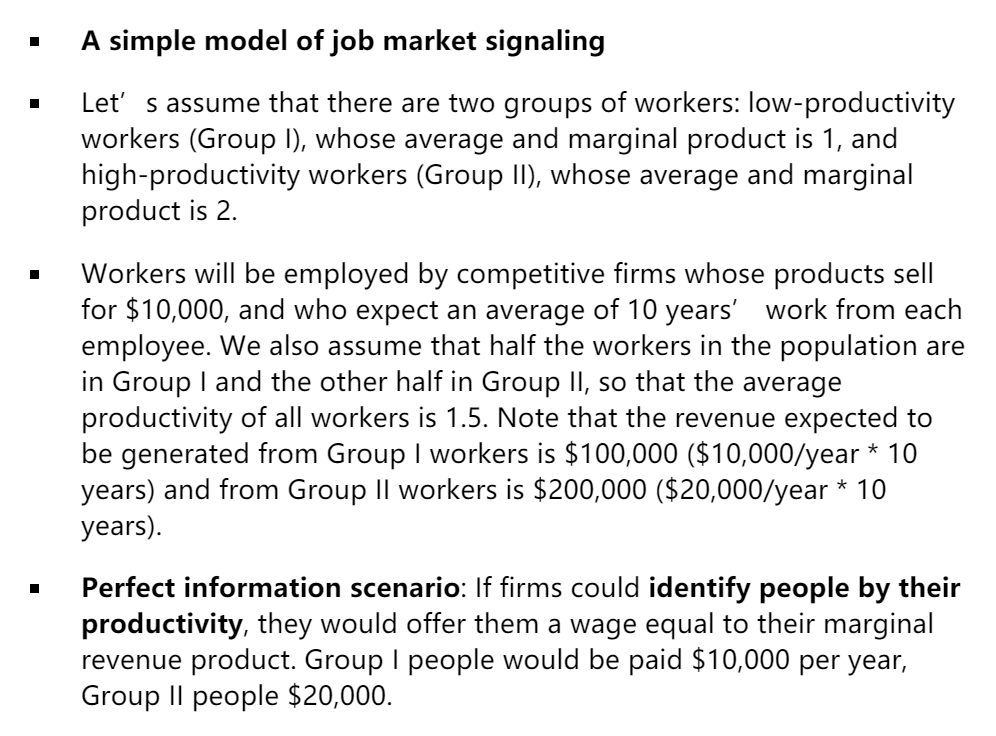 Question 2 Consider the Job Market Signalling model | Chegg.com