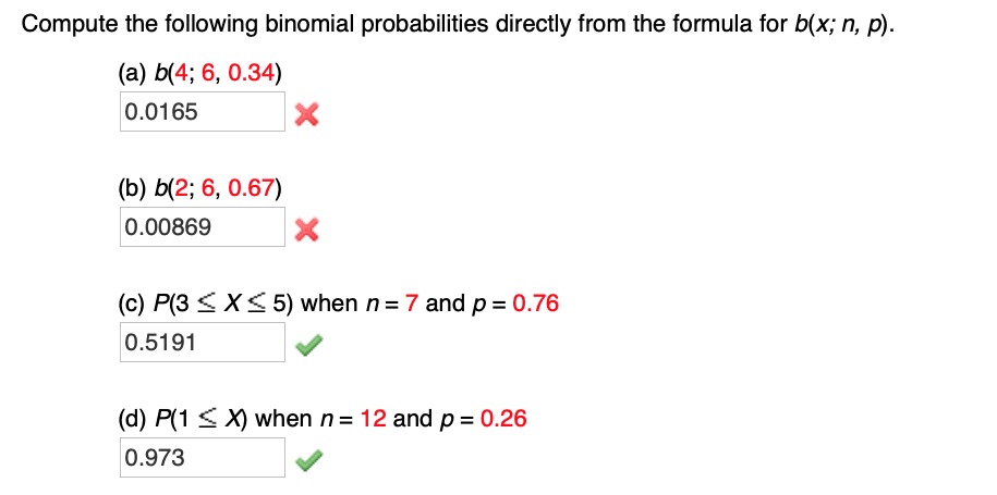 Solved Compute The Following Binomial Probabilities Directly | Chegg.com