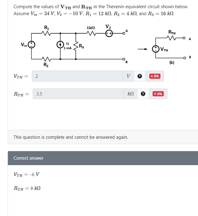 Solved Compute The Values Of VTH ﻿and RTH ﻿in The Thevenin | Chegg.com