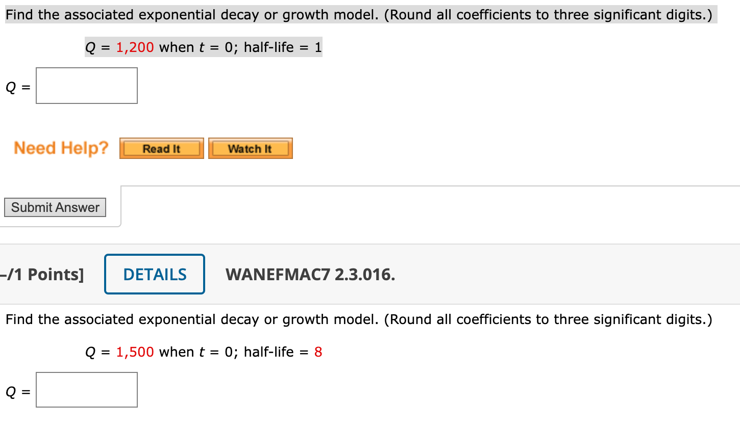 Solved Find the associated exponential decay or growth | Chegg.com