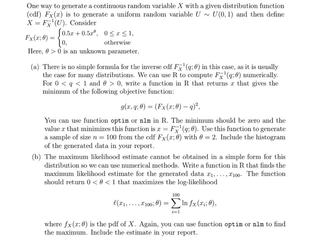 One way to generate a continuous random variable X | Chegg.com