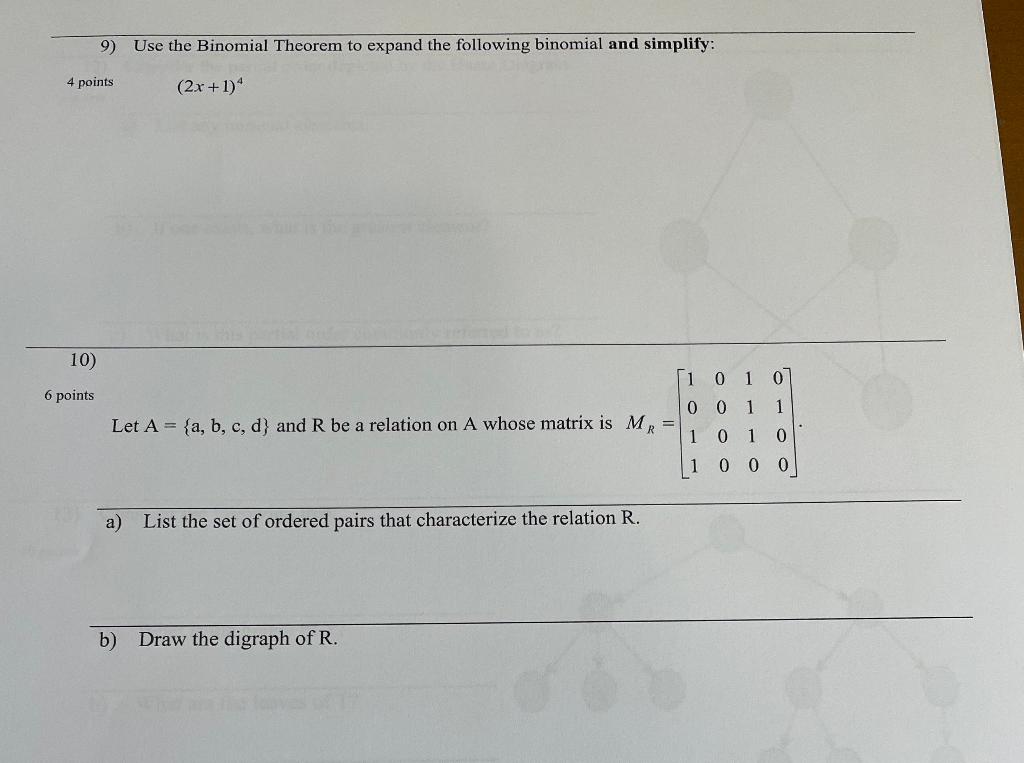 Solved 9) Use The Binomial Theorem To Expand The Following | Chegg.com