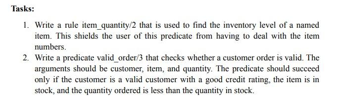 Solved Tasks: 1. Write a rule item_quantity/2 that is used | Chegg.com