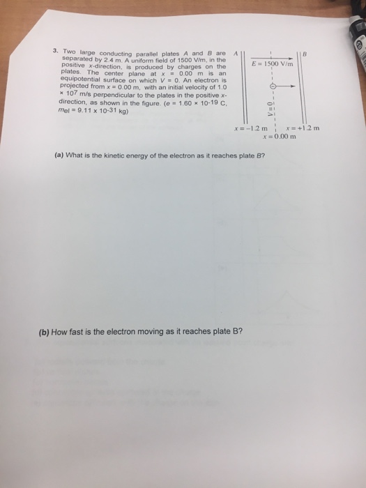 Solved 3. Two large conducting parallel plates A and B are A | Chegg.com