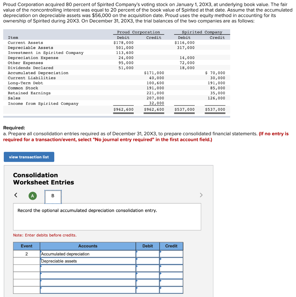 Proud Corporation acquired 80 percent of Spirited | Chegg.com