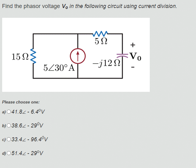 Solved Find the phasor voltage V, in the following circuit | Chegg.com