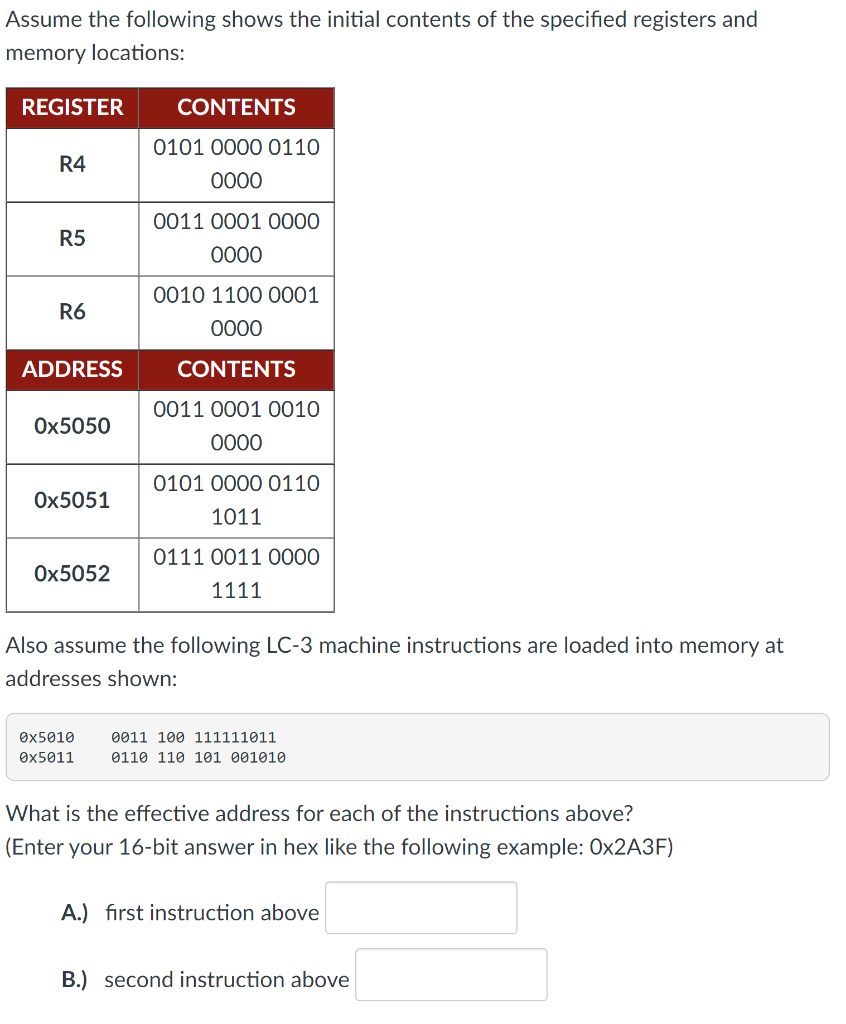 Solved Assume the following shows the initial contents of | Chegg.com