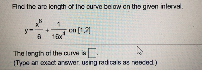 Solved Find The Arc Length Of The Curve Below On The Given | Chegg.com