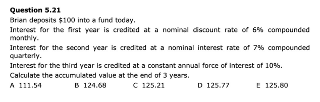 Solved Question 5.21 Brian deposits $100 into a fund today. | Chegg.com