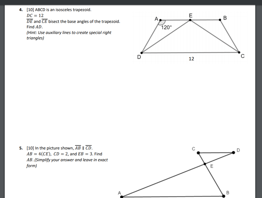 Solved E A B 4 10 Abcd Is An Isosceles Trapezoid Dc Chegg Com