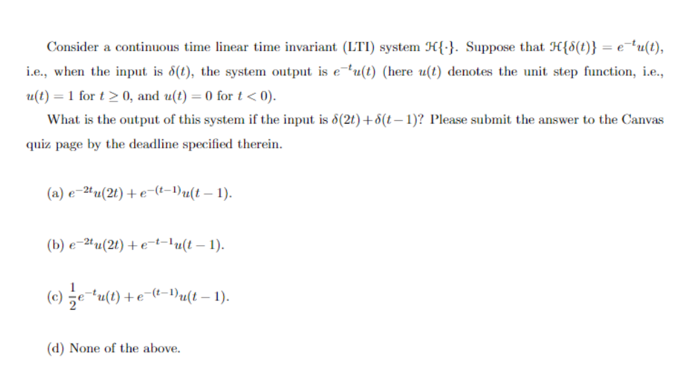 Solved Consider a continuous time linear time invariant | Chegg.com