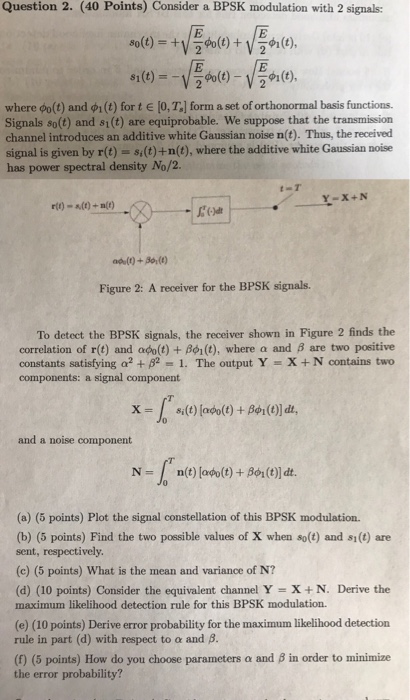 Solved Question 2. (40 Points) Consider a BPSK modulation | Chegg.com