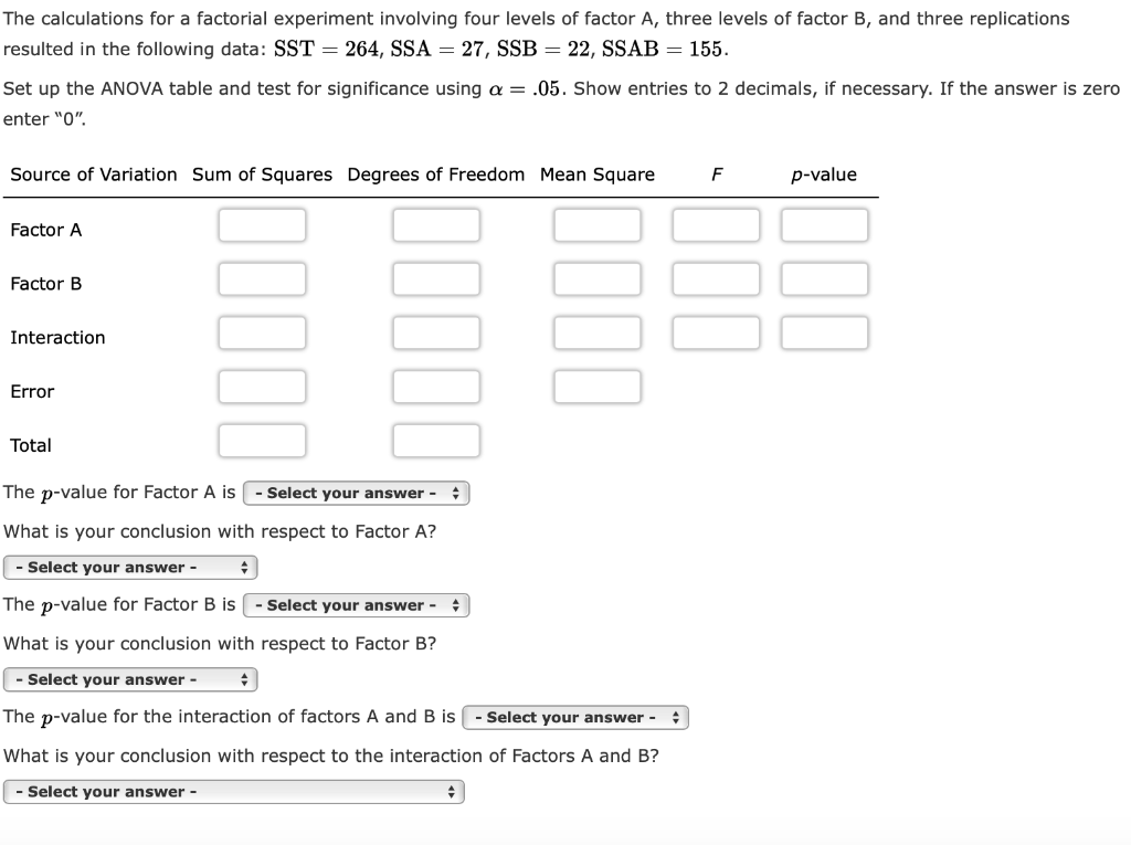 Solved The Calculations For A Factorial Experiment Involving | Chegg.com