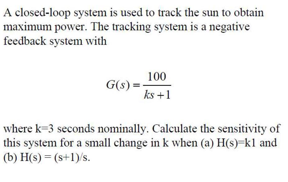 [Solved] A Closedloop System Is Used To Track The Sun 