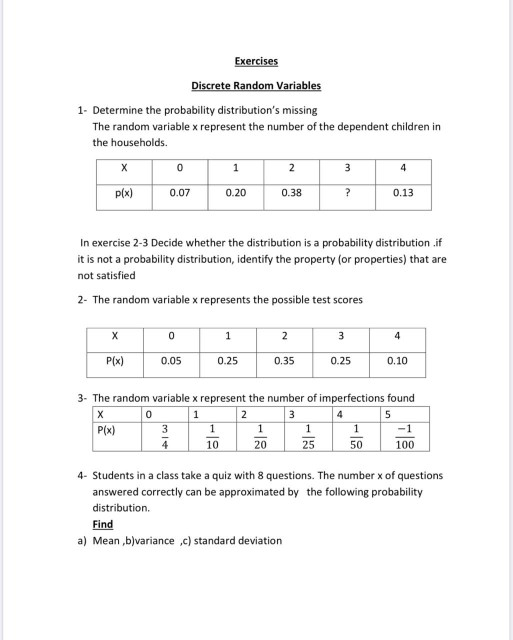 Solved Exercises Discrete Random Variables 1- Determine The | Chegg.com